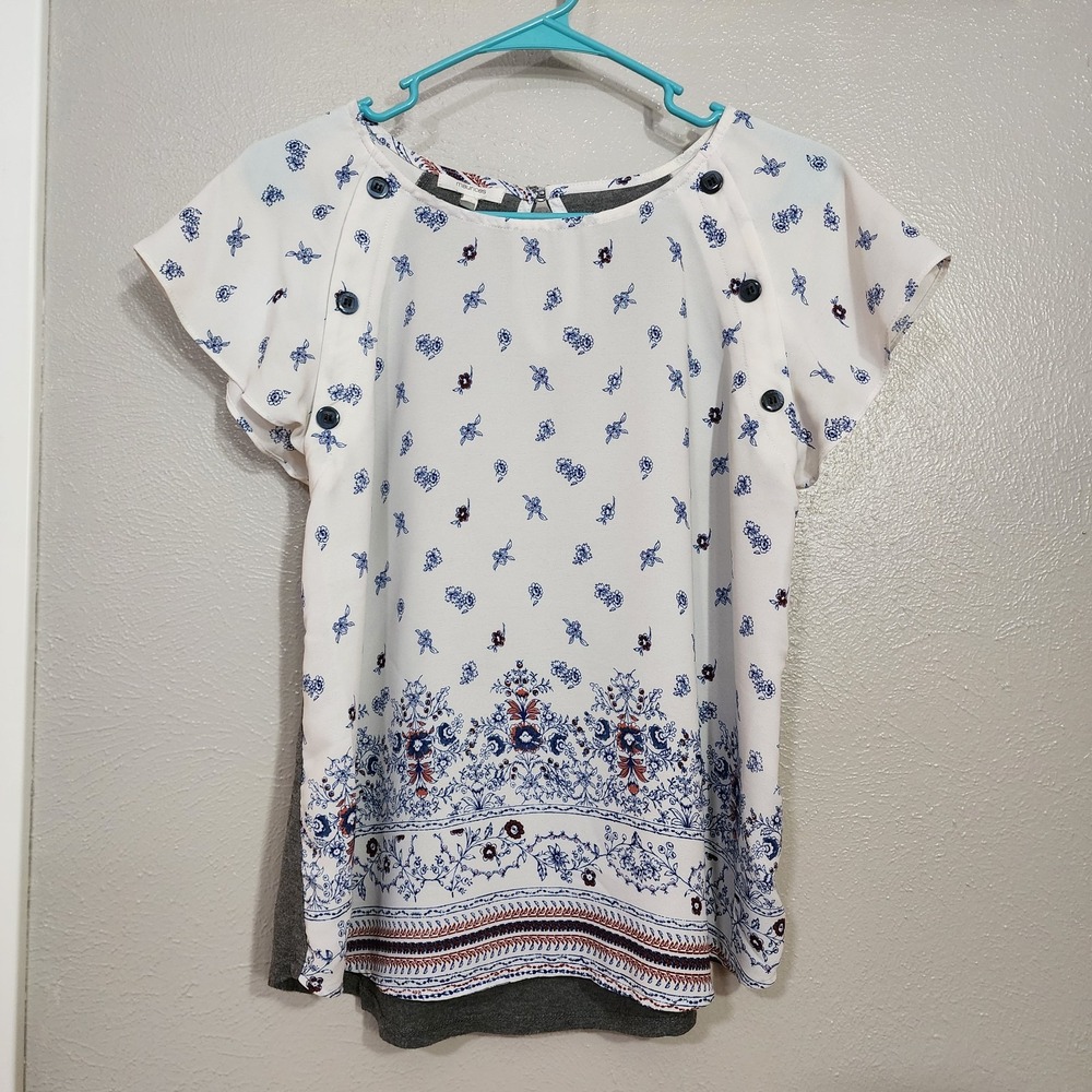 Maurice's Women's Blouse Size Medium Border Print Mixed Media Top